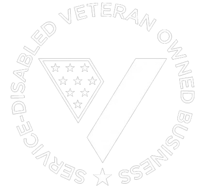 A green background with white lettering that says service disabled veteran owned business.