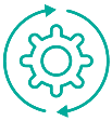 A blue gear with arrows in the middle of it.