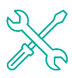 A cross with two spanners crossed in the middle.