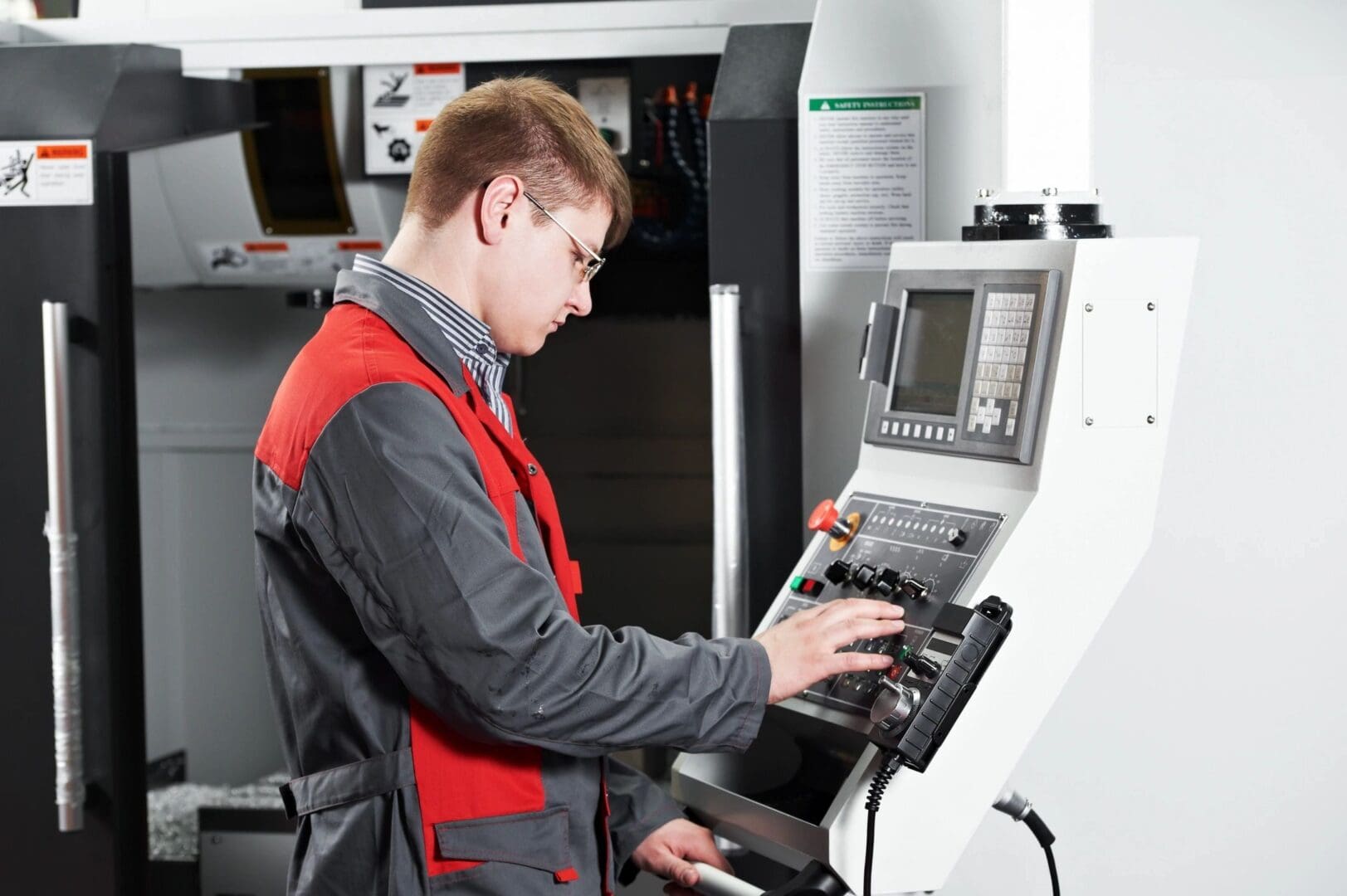 A man in red vest operating machine