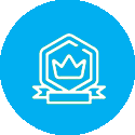 A blue circle with a white crown on top of it.