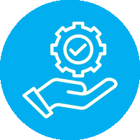 A blue circle with a hand holding something in it