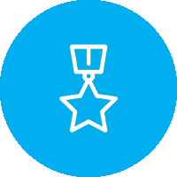 A blue circle with a medal on top of it.