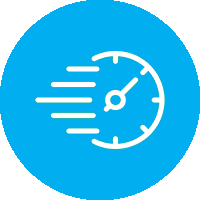 A blue circle with an image of a clock