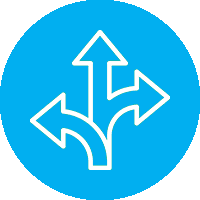 A blue circle with arrows pointing in different directions.