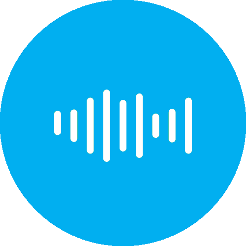 A blue circle with an image of sound waves.
